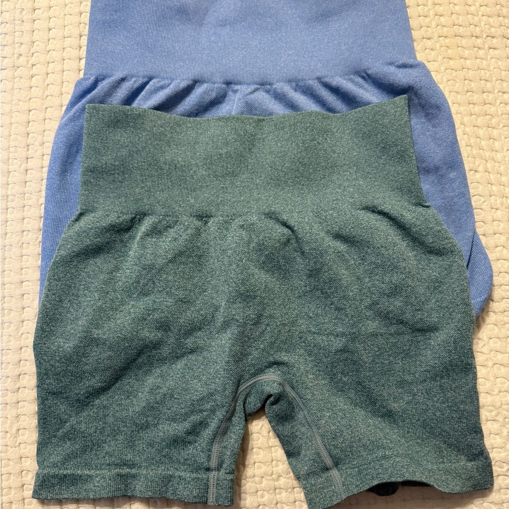 Blue and Green High-Waisted Shorts